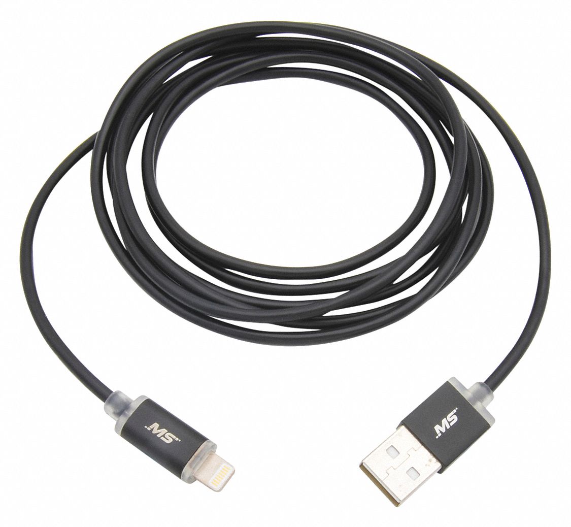 Mobilespec 6 Ft Usb Cable A Male To Lightningr Male Black 450x63mbs06261 Grainger 7737