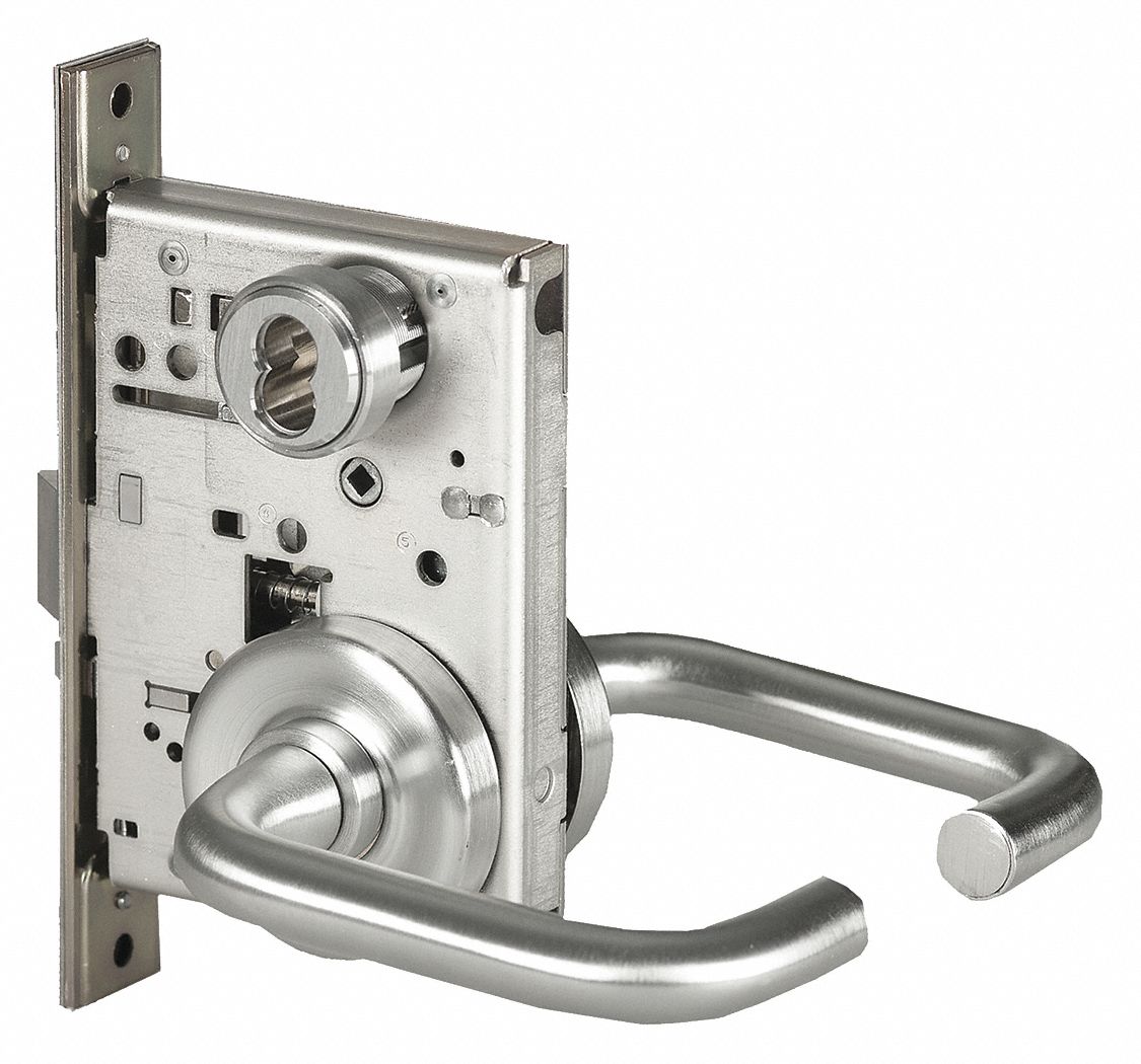 BEST Door Lever Lockset, Mechanical, Heavy Duty, Not Keyed, Satin Chrome, 2 3/4 in Backset