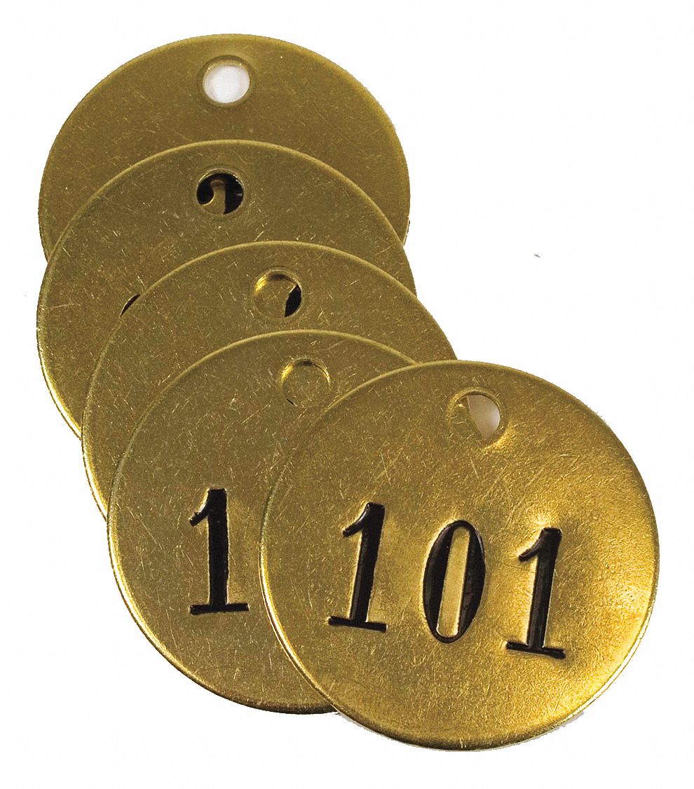 GRAINGER APPROVED Numbered Tag, Number Sequence 101125, Tag Shape