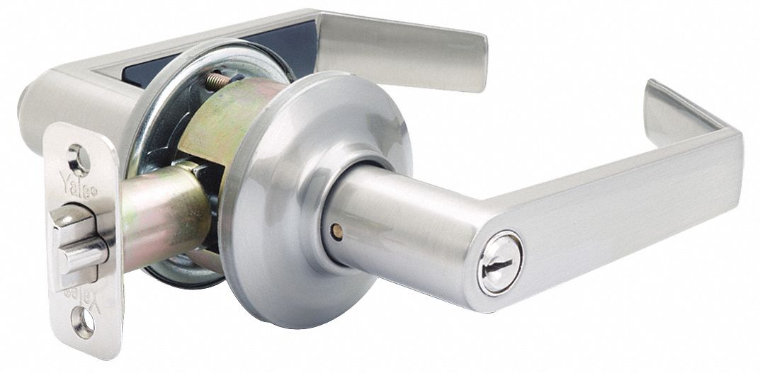 YALE Lever Lockset, Mechanical, Heavy Duty, Keyed Different, Satin Chrome, 2 3/8 in Backset