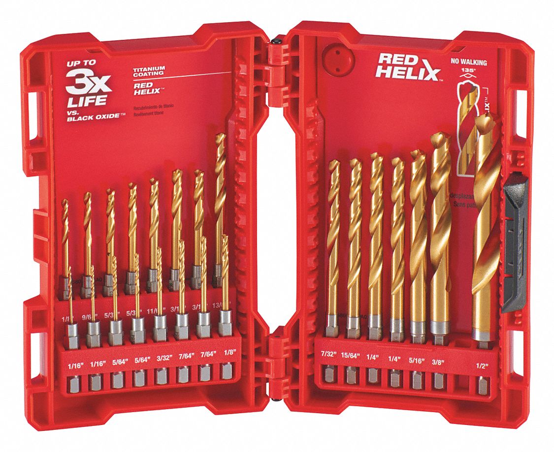 MILWAUKEE 23Pc. Twist Drill Bit Set, 135°, High Speed Steel, Hex Shank Type 45KM9648894631