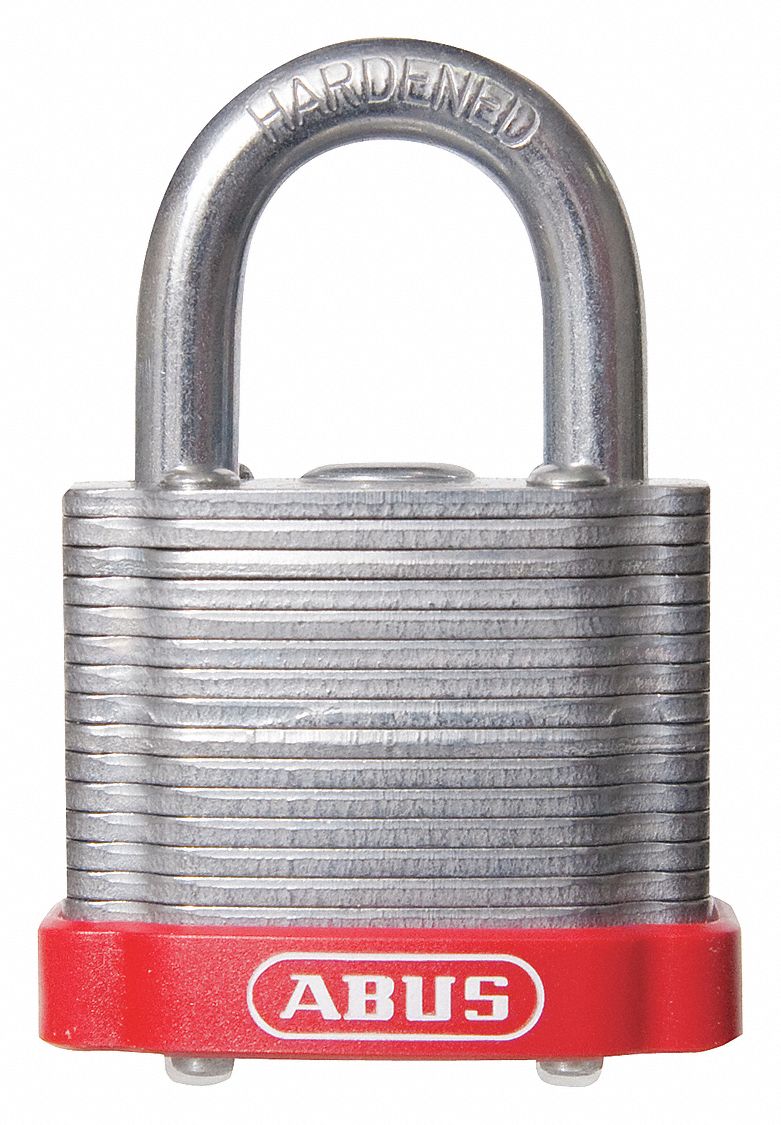 ABUS AlikeKeyed Padlock, Open Shackle Type, 2" Shackle Height, Red