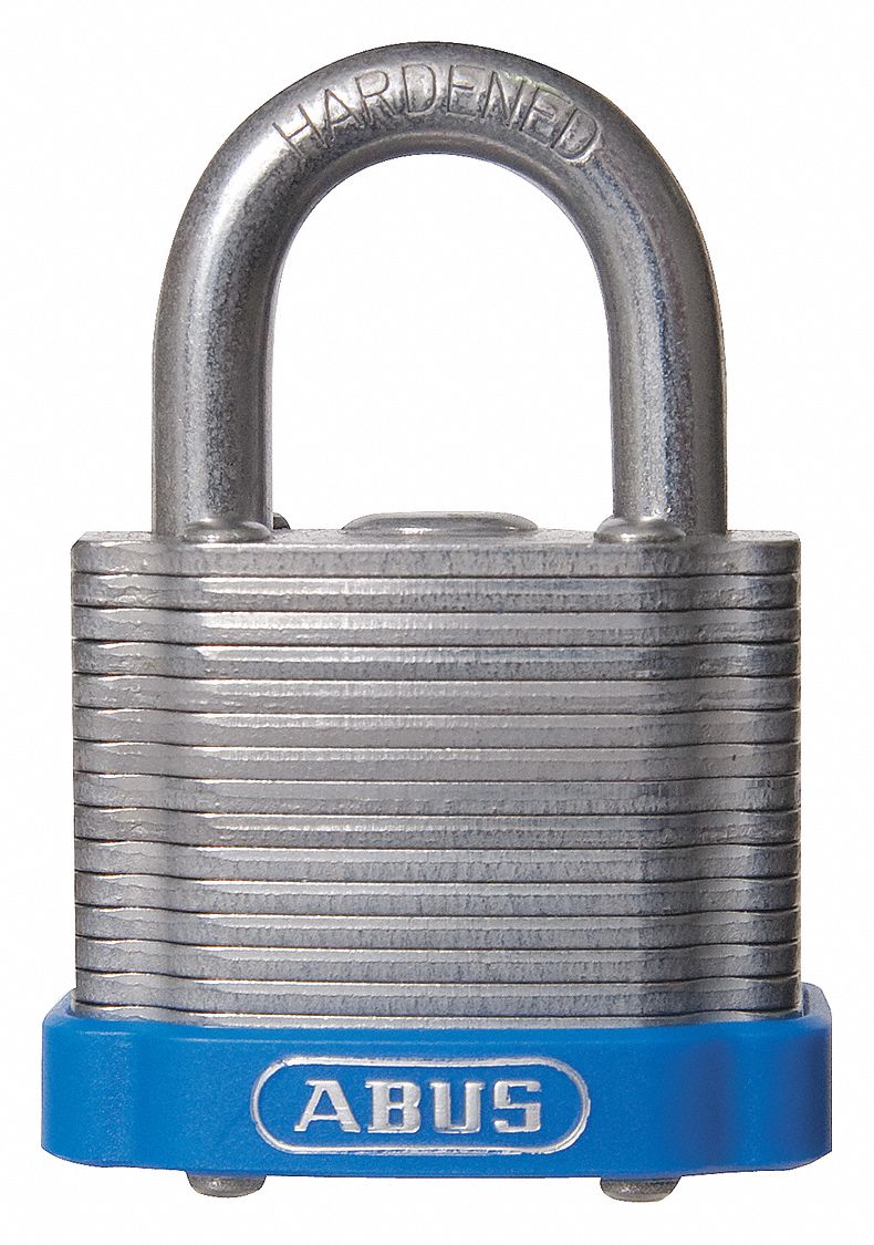 ABUS AlikeKeyed Padlock, Open Shackle Type, 2" Shackle Height, Blue