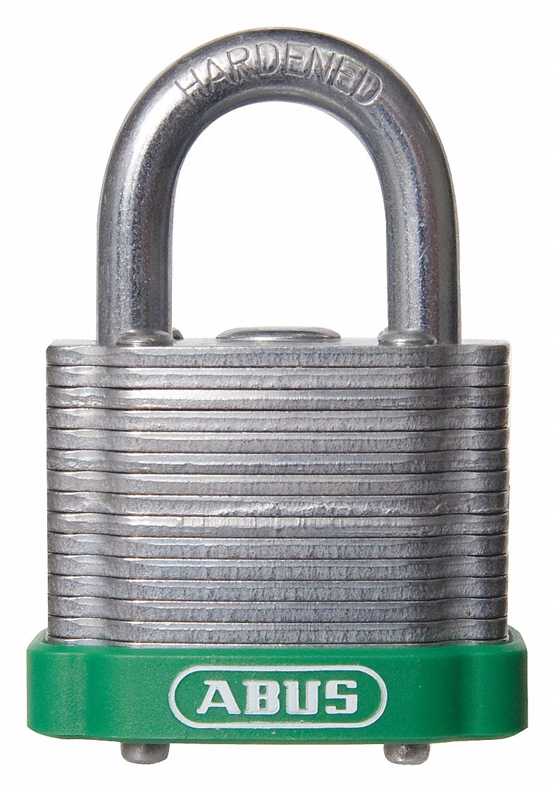 ABUS AlikeKeyed Padlock, Open Shackle Type, 2 in Shackle Height, Green