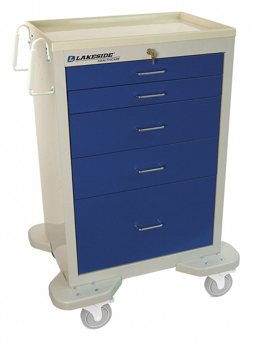 LAKESIDE General Medical Supply Cart with Drawers, 175 lb Load Capacity