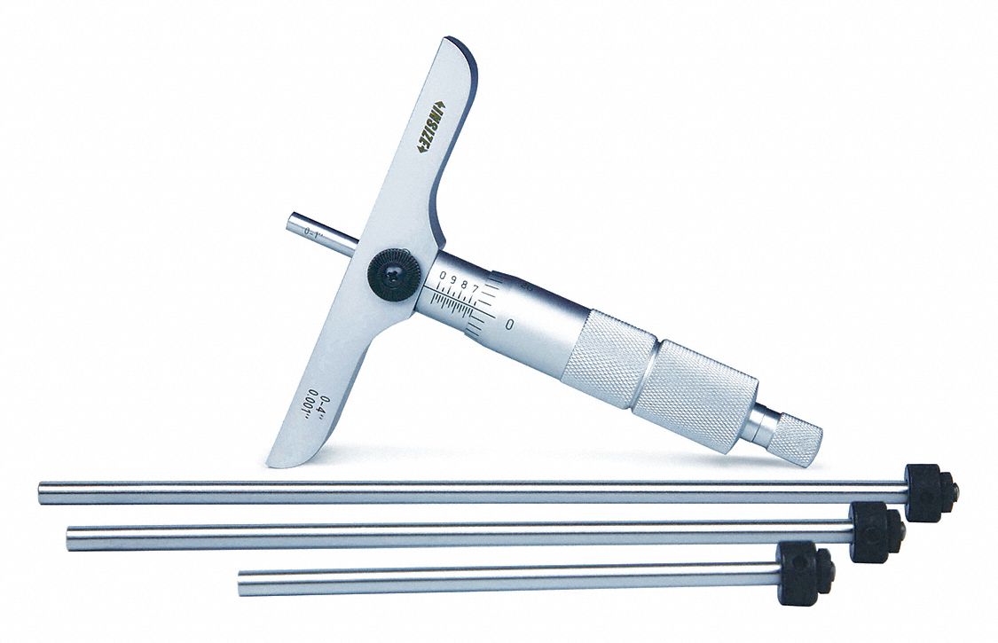 INSIZE Mechanical Depth Micrometer, Range 0 in to 12 in, Base Style
