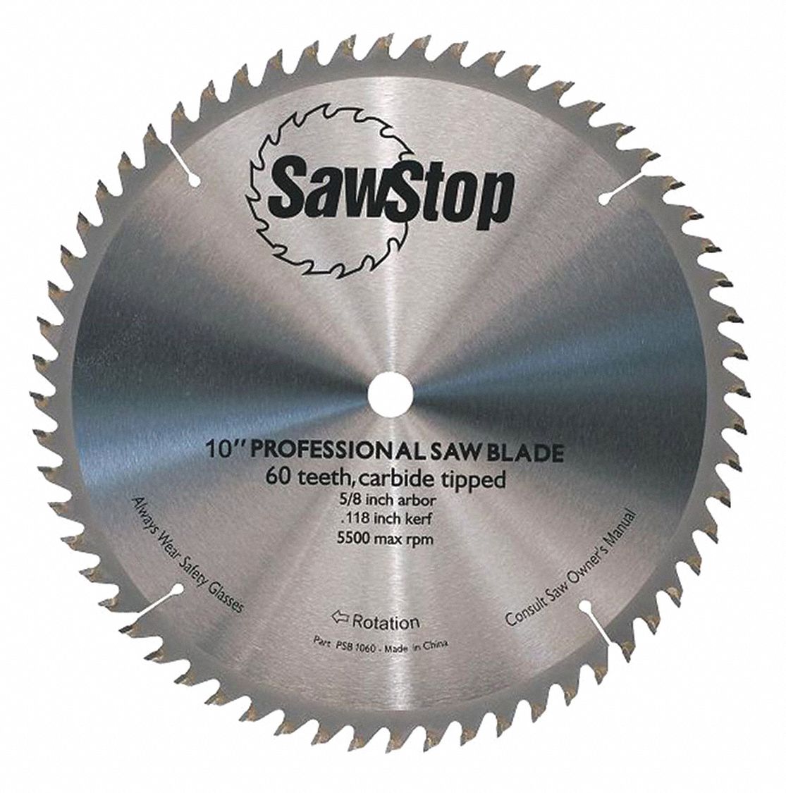 SAWSTOP Circular Saw Blade, Wood Materials Cut, 10 in Blade Dia., 5/8