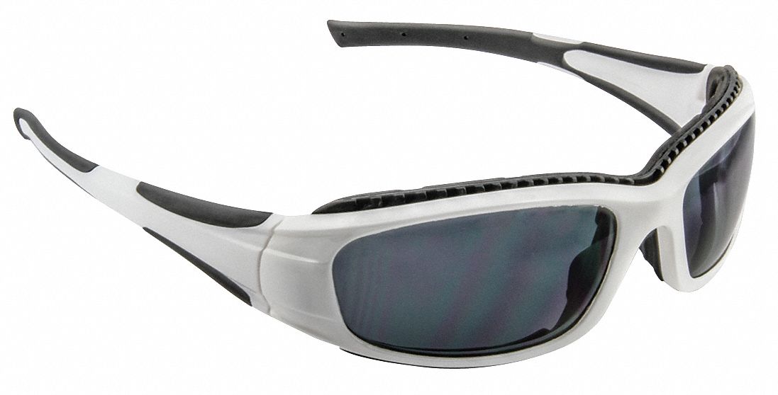 Safety Glasses, White Frame, Gray Lens