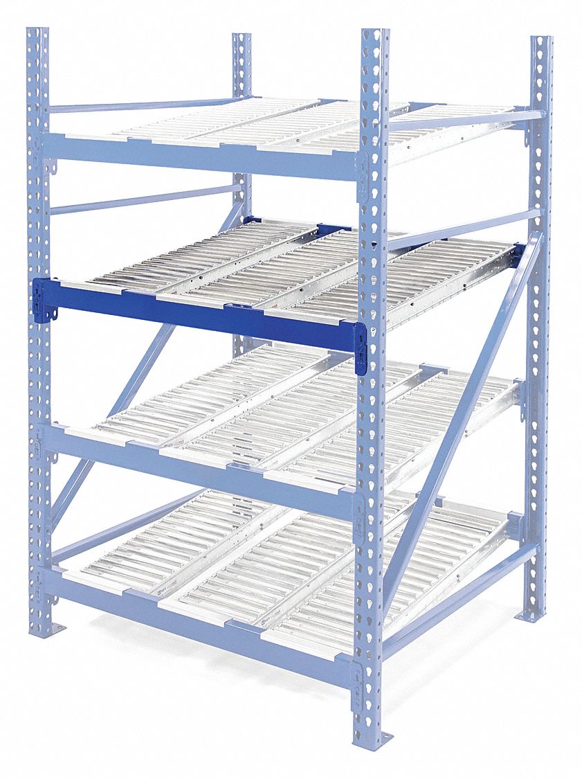 UNEX ROLLER RACK Gravity Flow Shelf, Overall Width 48", Overall Depth