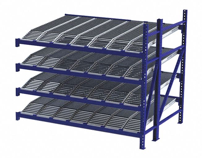 Unex Roller Rack Gravity Flow Rack Add On 96 In X 72 In 84 In Overall Ht Tilted 4 Shelves 