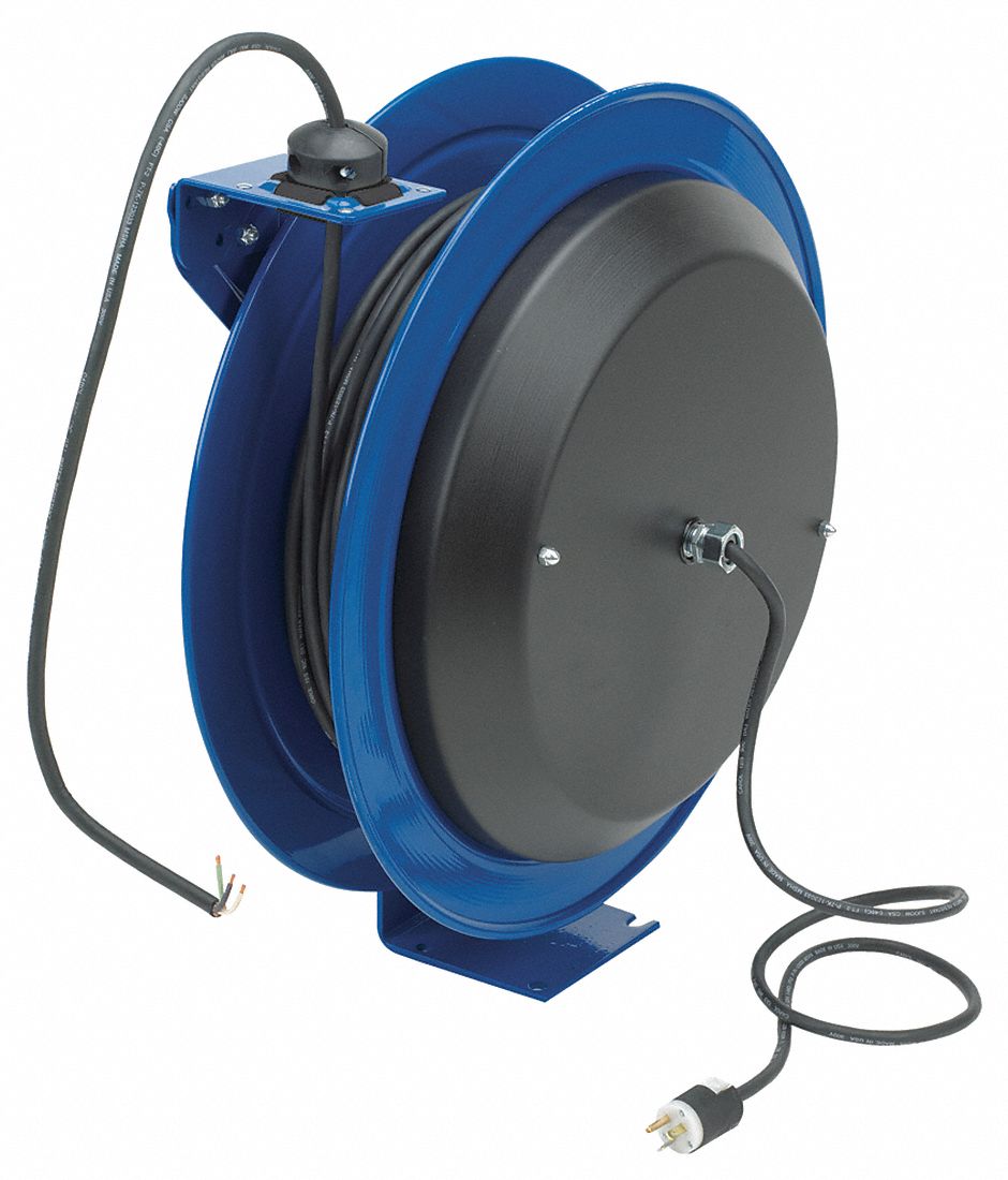 COXREELS Retractable Cord Reel, 120V AC, Flying Lead, 100 ft, Blue Reel Color, 20.0 46V018