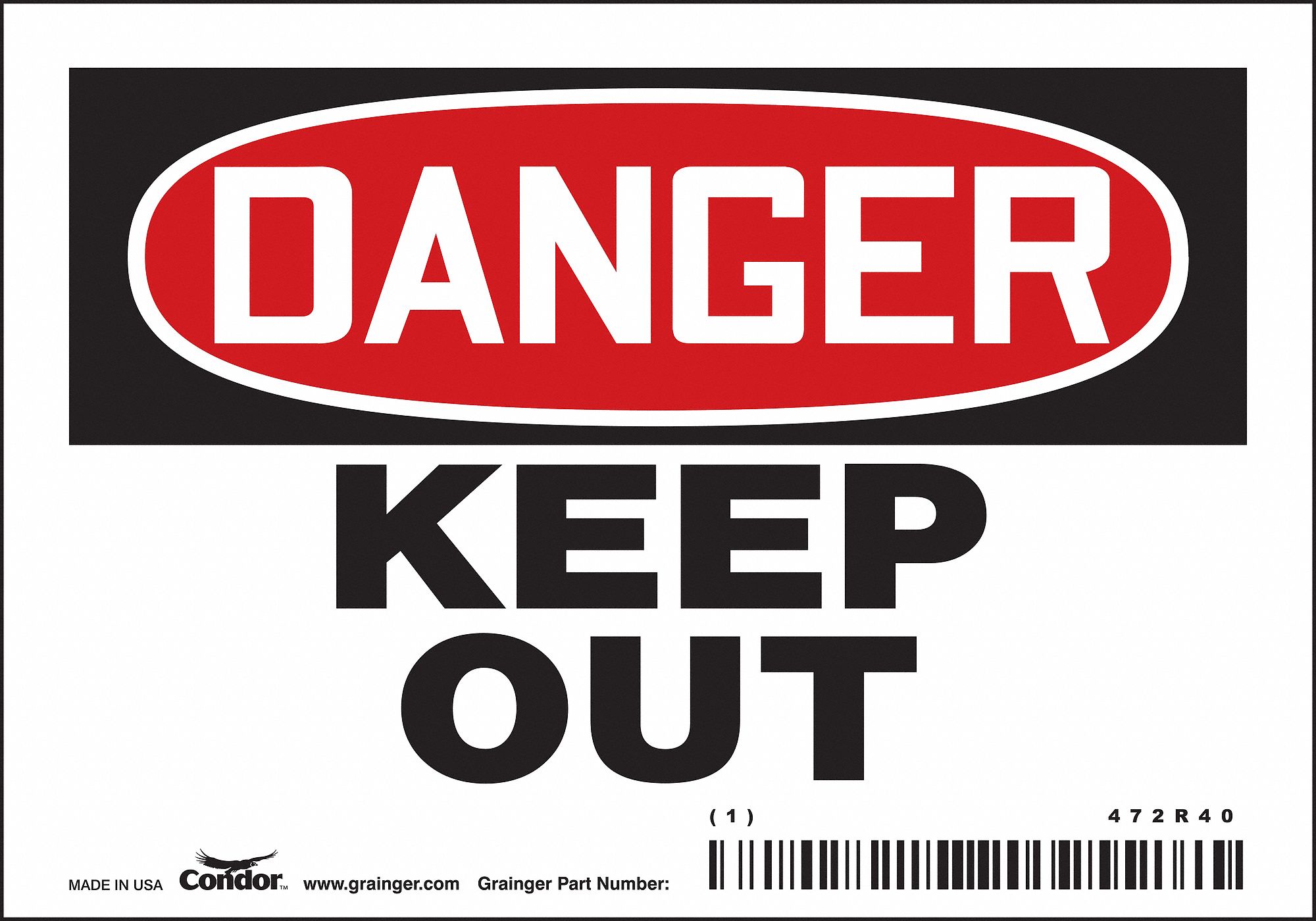 CONDOR Vinyl, Safety Sign, Danger, 5" Width, 3" Height, English