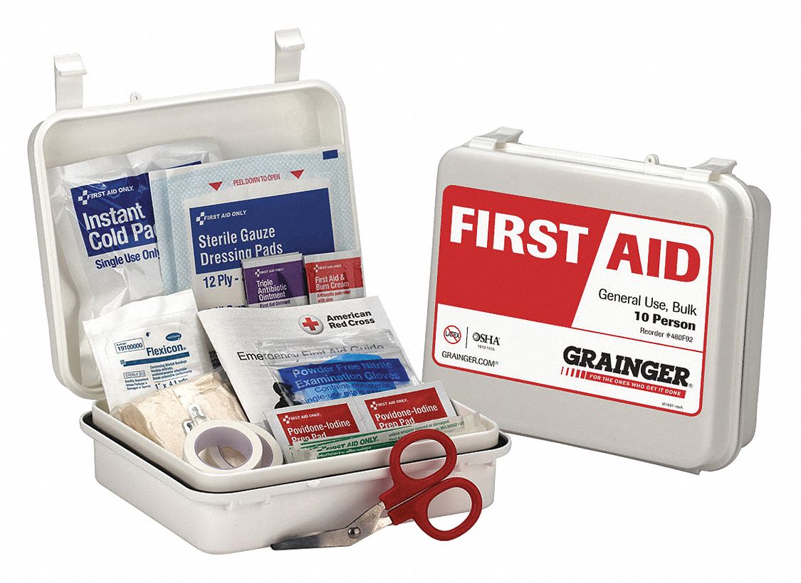 GRAINGER APPROVED First Aid Kit, Kit, Plastic, Industrial, 10 People
