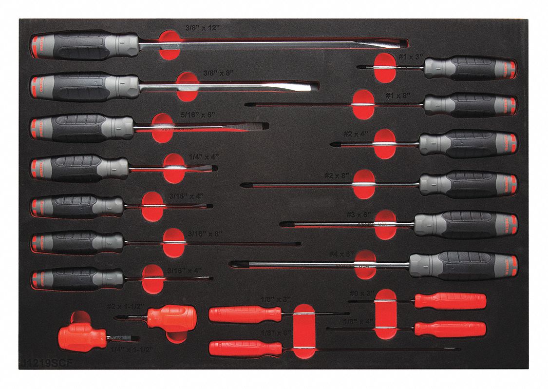 PROTO General Purpose Screwdriver Set, Phillips, Slotted, Ergonomic, Number of Pieces 19