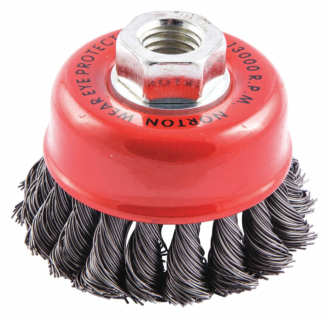 NORTON 3 1 2 In Knotted Wire Cup Brush Arbor Hole Mounting 0 023 In