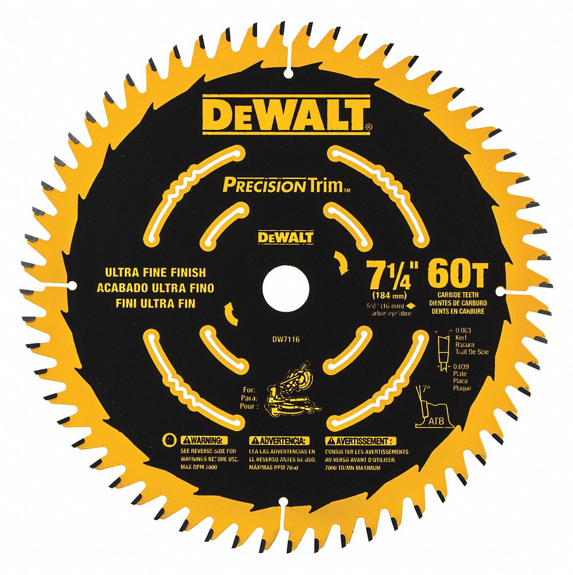 DEWALT Circular Saw Blade, Wood Materials Cut, 71/4" Blade Dia., 5/8
