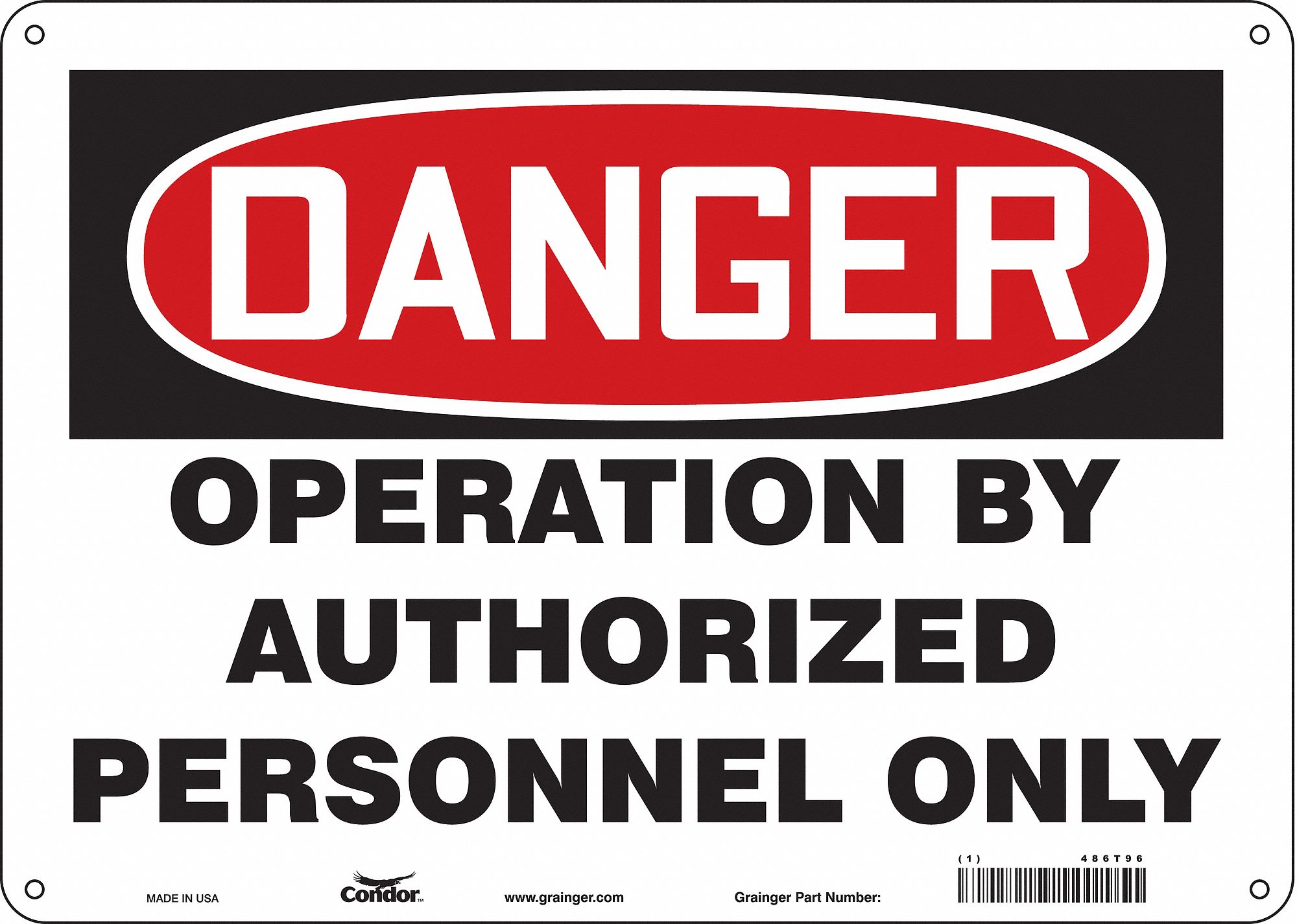 CONDOR Plastic, Safety Sign, Danger, 14" Width, 10" Height, English