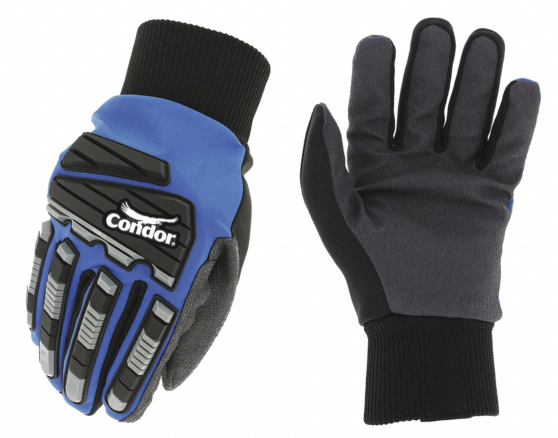 CONDOR Impact Resistant Gloves, PVC Palm Material, XL, Blue, Full