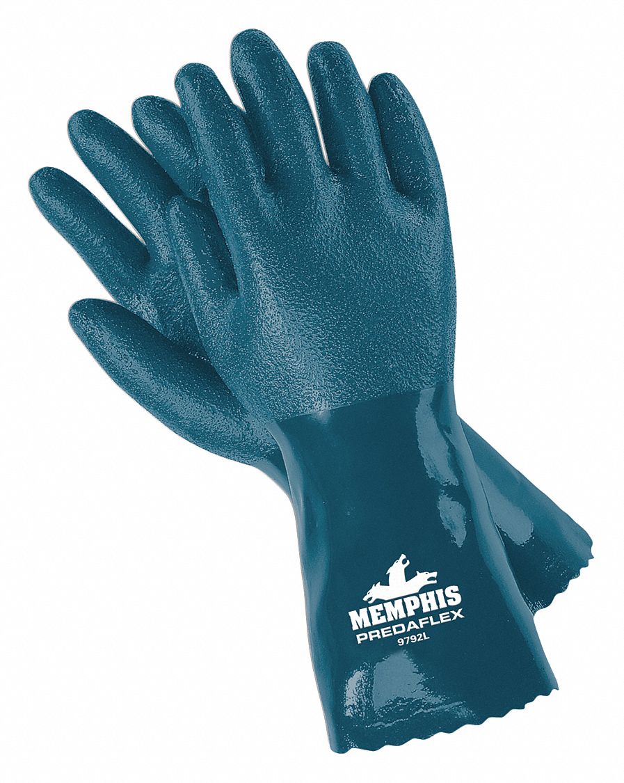 MCR SAFETY Nitrile Chemical Resistant Gloves, L, 12" Glove Length, Blue