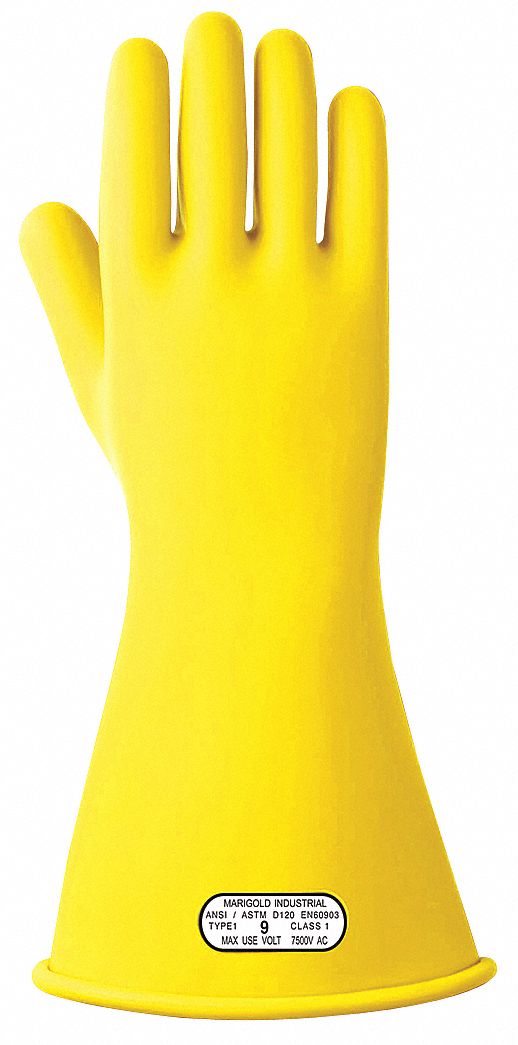 MARIGOLD Yellow Electrical Gloves, Rubber, 1 Class, Size 10 48MA81