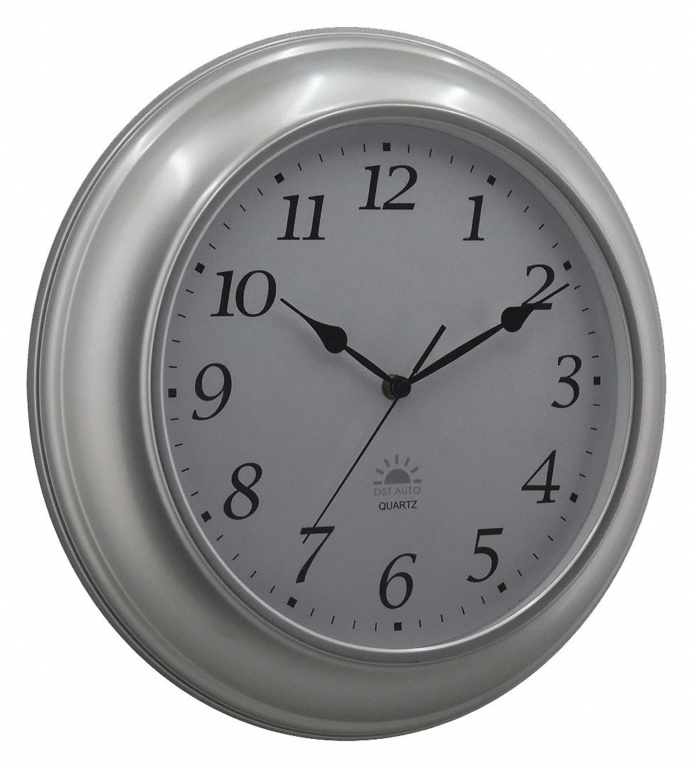 GAV 15" Round Wall Clock Arabic, Silver Metal Frame 48PD1348PD13 Grainger