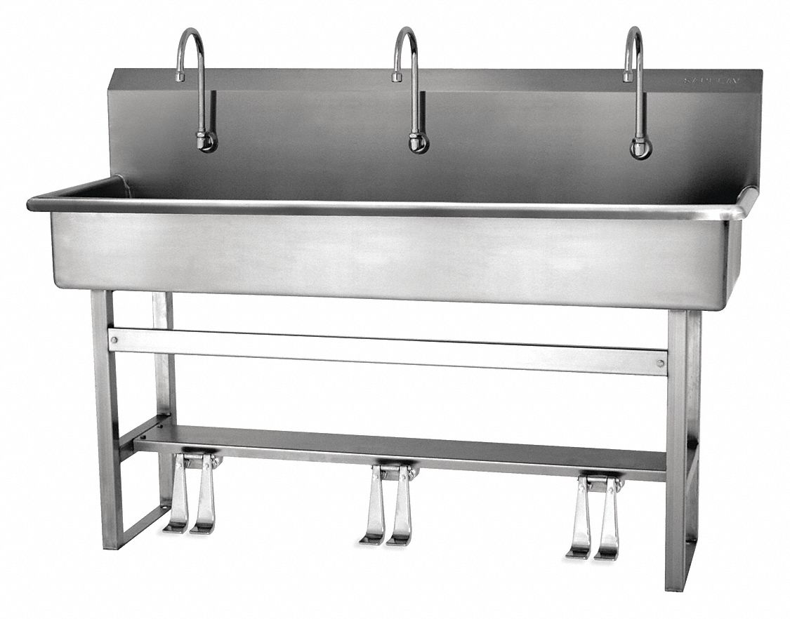 SANILAV Stainless Steel Wash Station, With Faucet, Floor Mounting Type