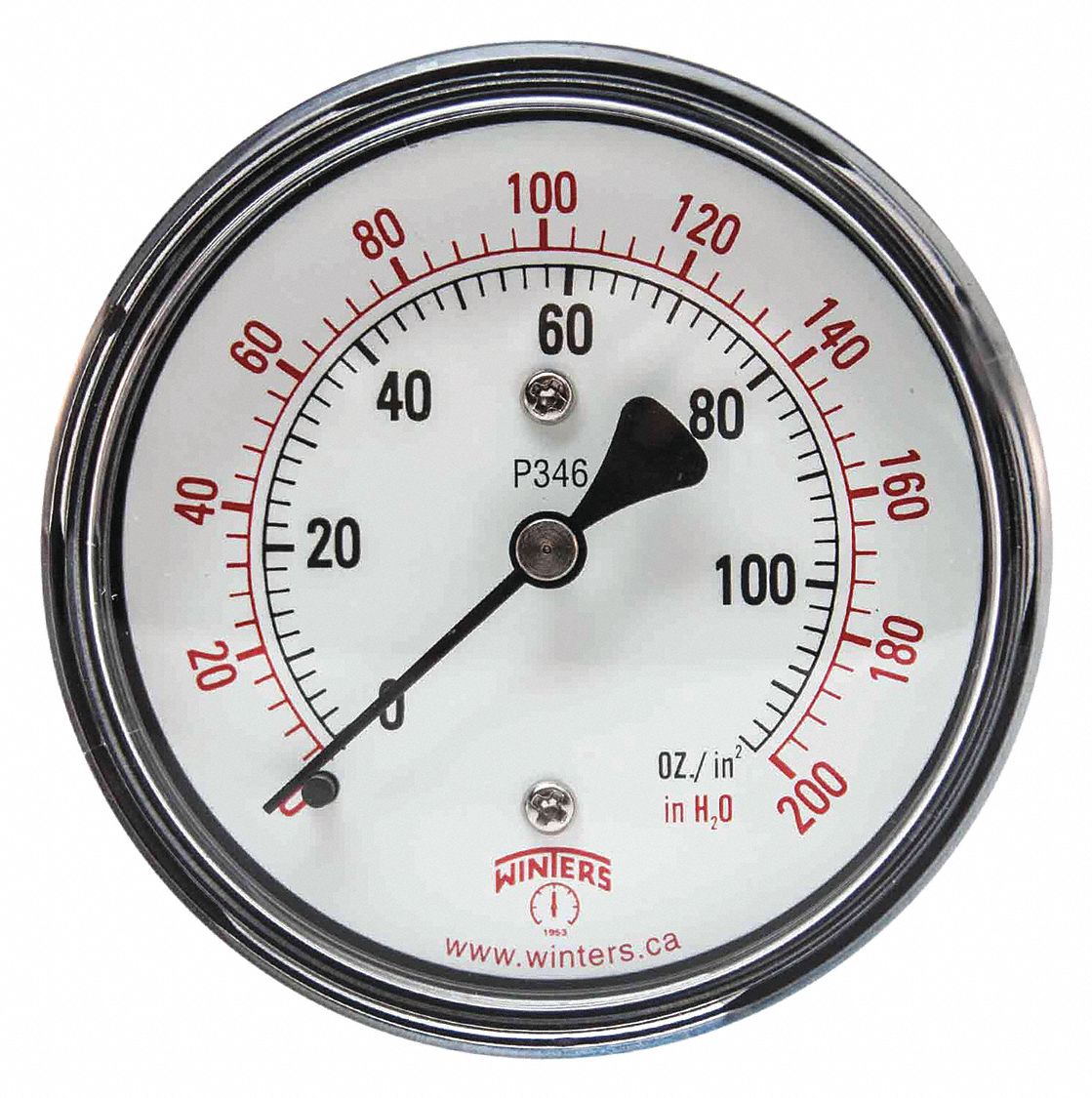 WINTERS Pressure Gauge, 0 to 200 in wc Range, 1/4 in MNPT, ±323