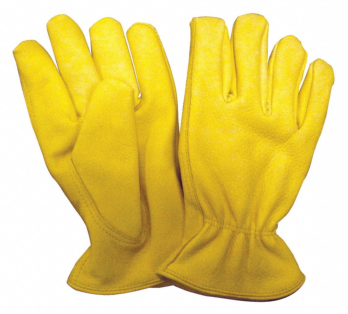CONDOR Leather Gloves, M, Deerskin, Yellow, Cotton/Polyester Glove