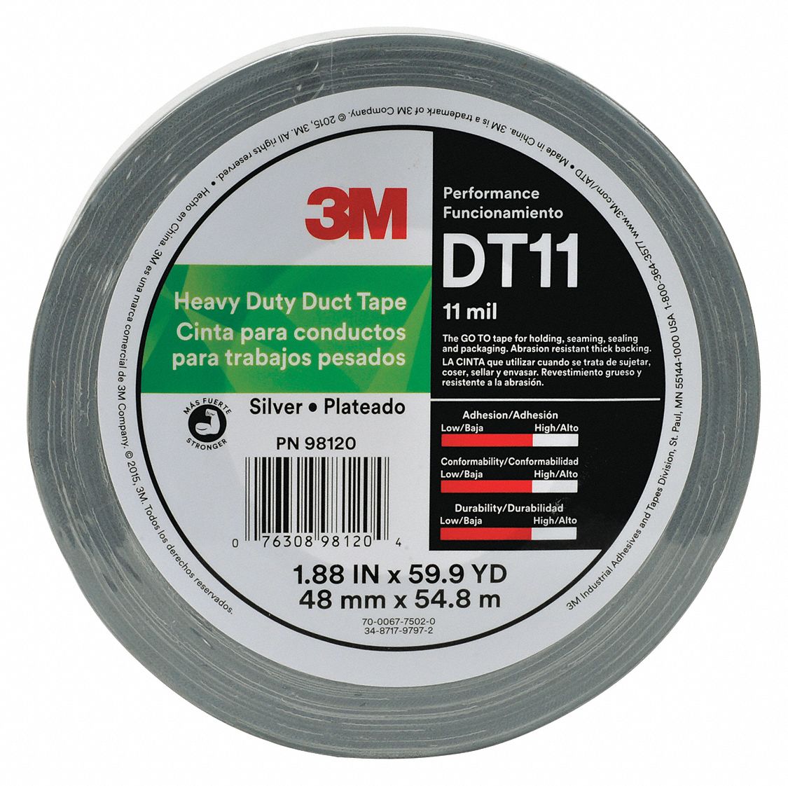 3M Industrial Duct Tape, 48 mm X 60 yd, 11.0 mil Thick, Metallic Cloth