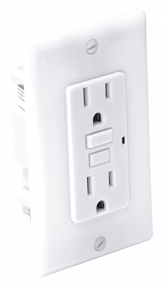 GRAINGER APPROVED 15A General Purpose GFCI Receptacle, White; Tamper