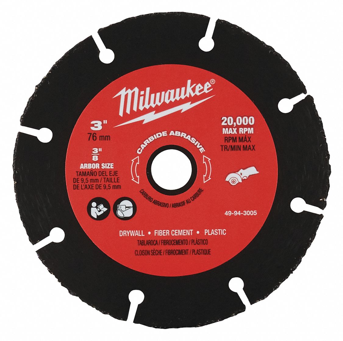 MILWAUKEE 3 in, Type 1 Carbide Abrasive CutOff Wheel, 3/8 in Arbor