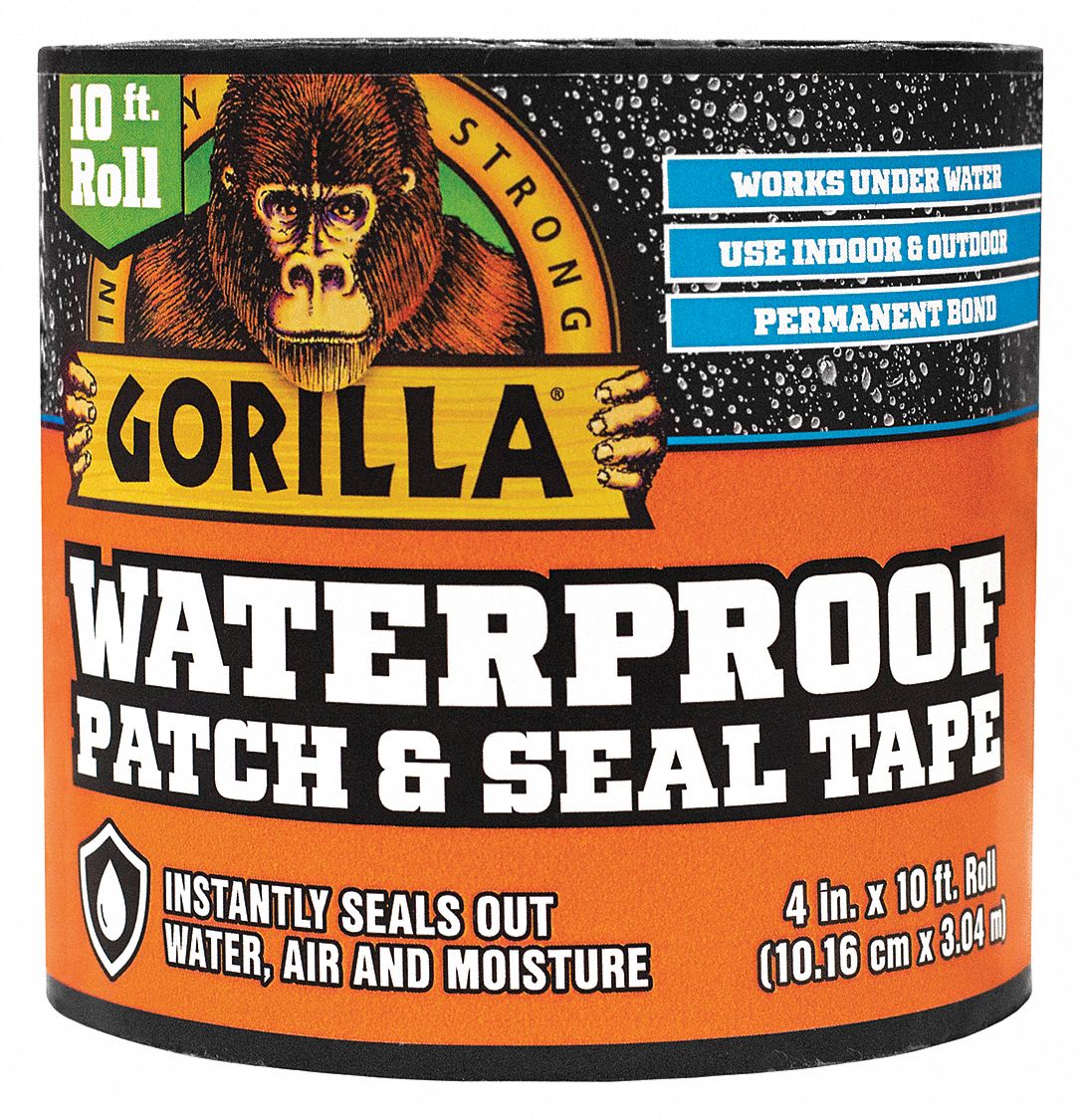GORILLA Roof Repair Tape, 4 in x 10 ft, Black, Sealant Tape 499L91