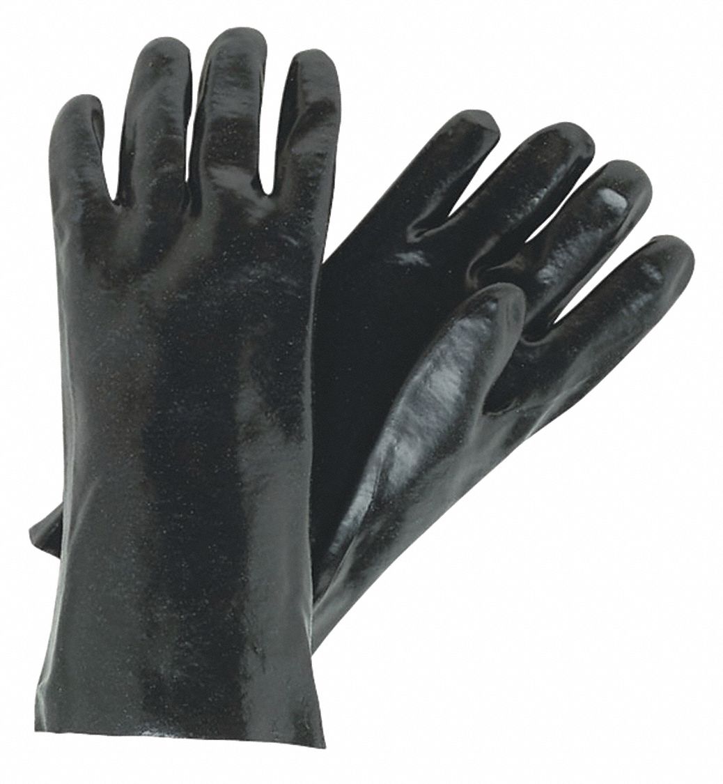 MCR SAFETY PVC Chemical Resistant Gloves, L, 12" Glove Length, Black