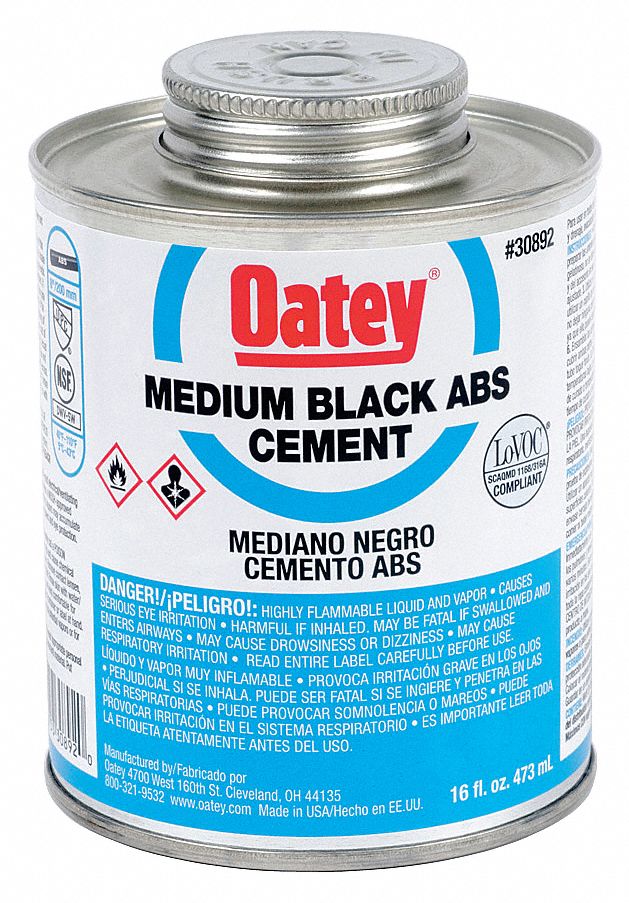 OATEY Black Solvent Cement, ABS, Medium Bodied, Size 16 oz, For Use