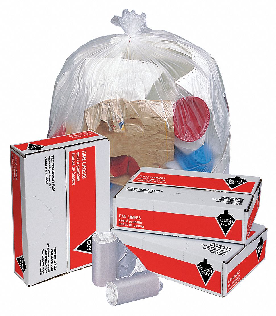 TOUGH GUY Trash Bags, 10 gal., Clear, PK1000 49P42949P429 Grainger