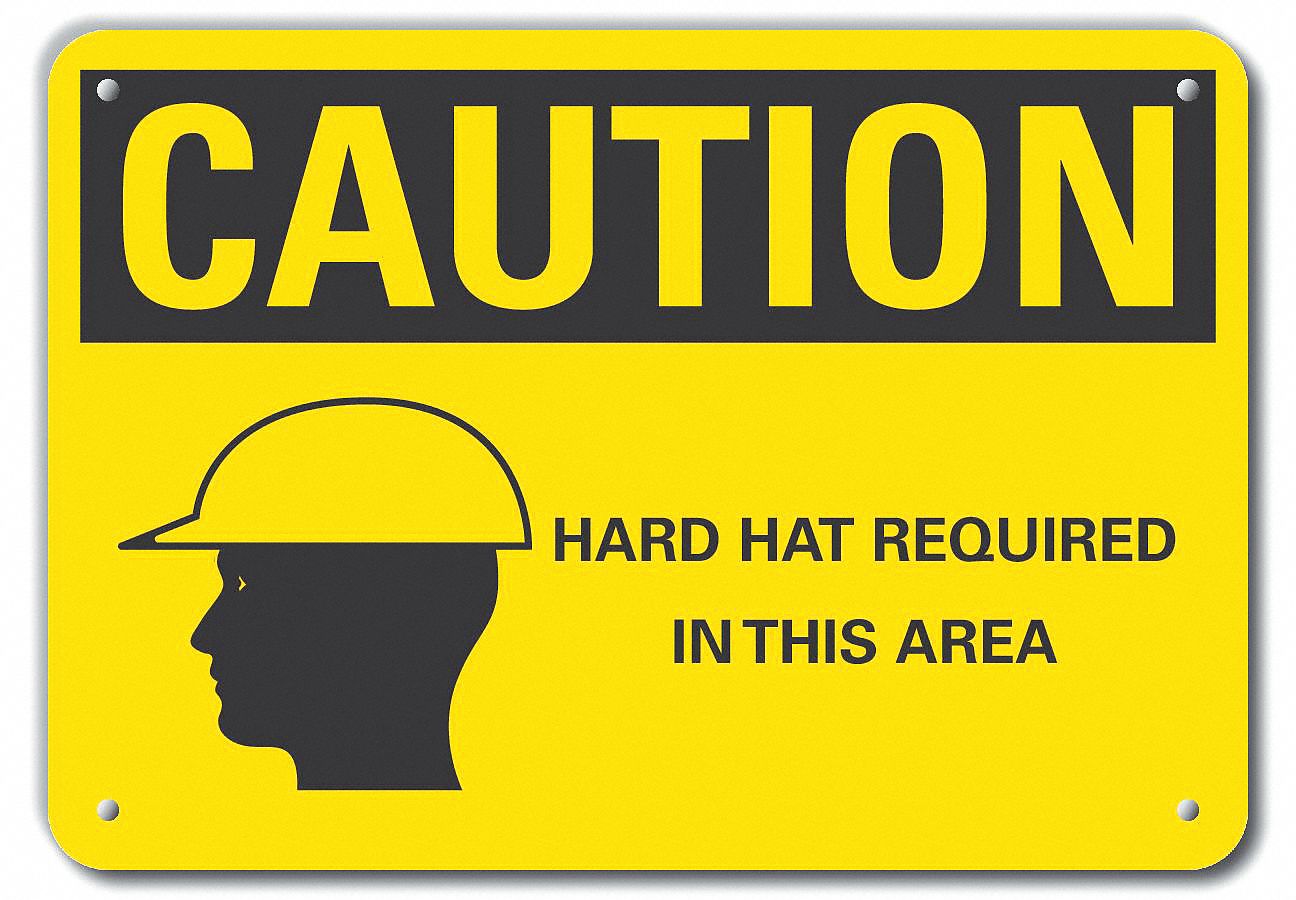 LYLE Reflective Hard Hat Caution Sign, Sign Format ANSI/OSHA Format, Hard Hat Required In This
