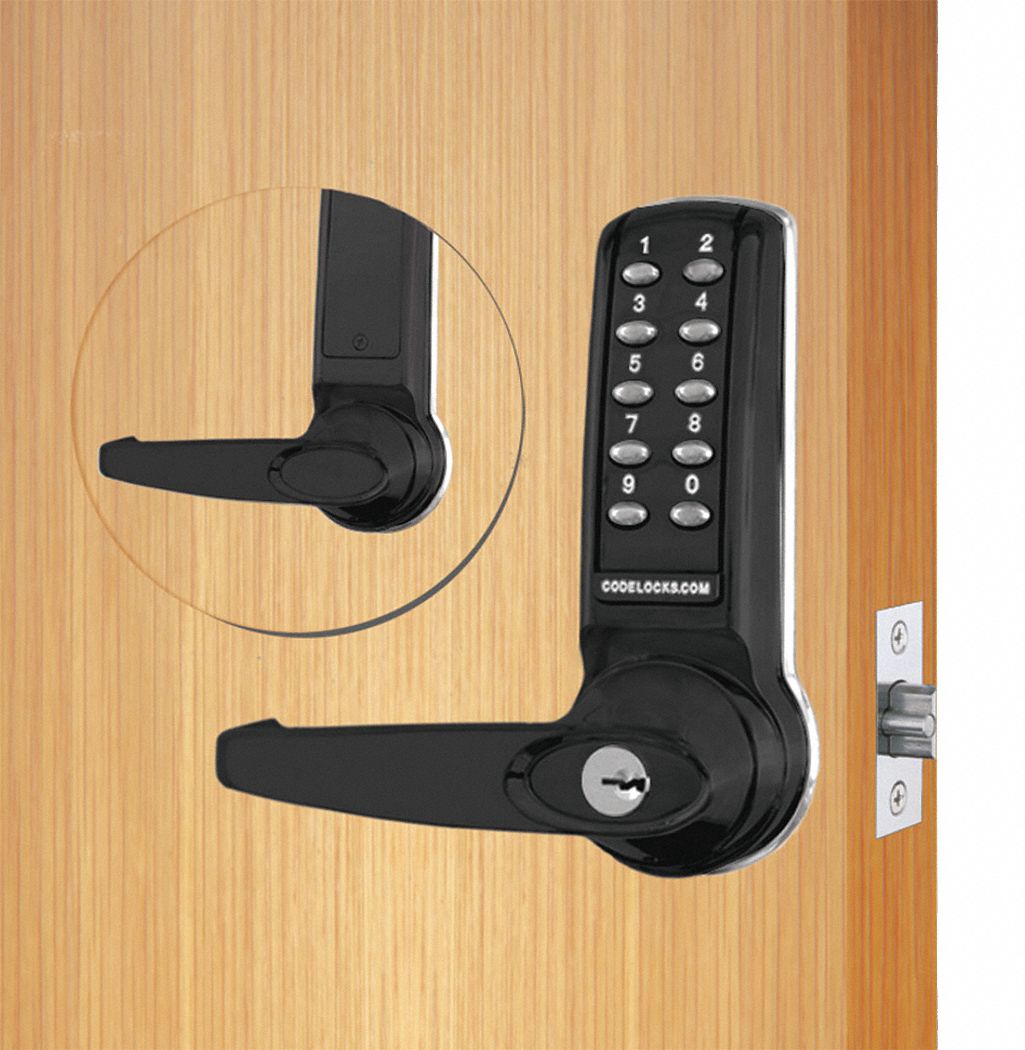 CODELOCKS Electronic Key Lock, 23/4 in Backset, Vertical, Matte, 23/4 in Latch Length 49XP33