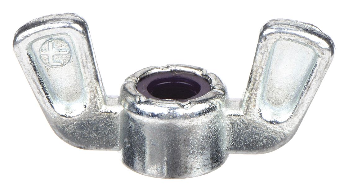 GRAINGER APPROVED 1024 Wing Nut Nylon Insert, Zinc Plated Zinc Alloy