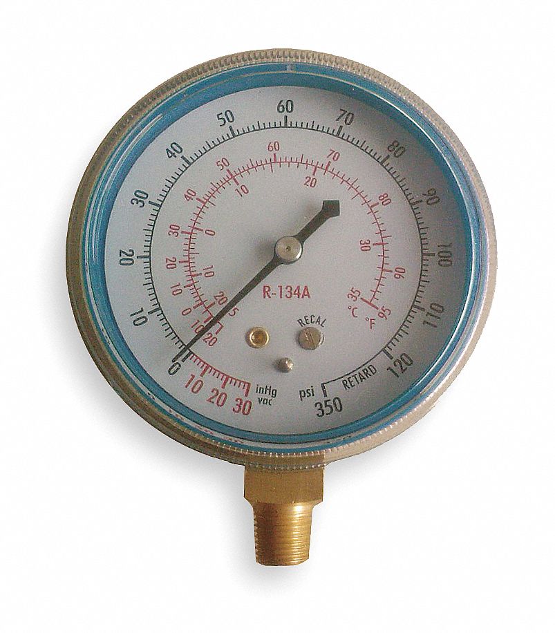 GRAINGER APPROVED Gauge, 21/2 In Dia, Low Side, Blue, 350 psi 4CFD5