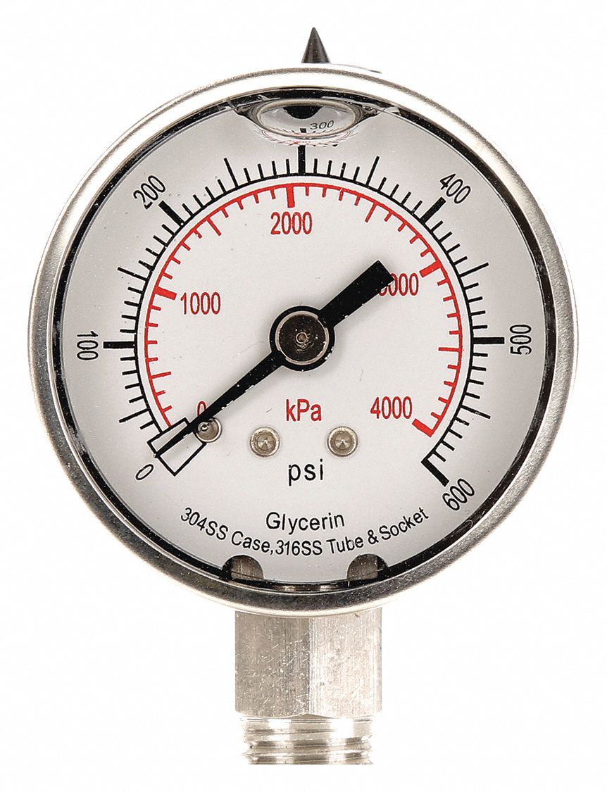 GRAINGER APPROVED Pressure Gauge, 0 to 4000 kPa, 0 to 600 psi Range, 1/