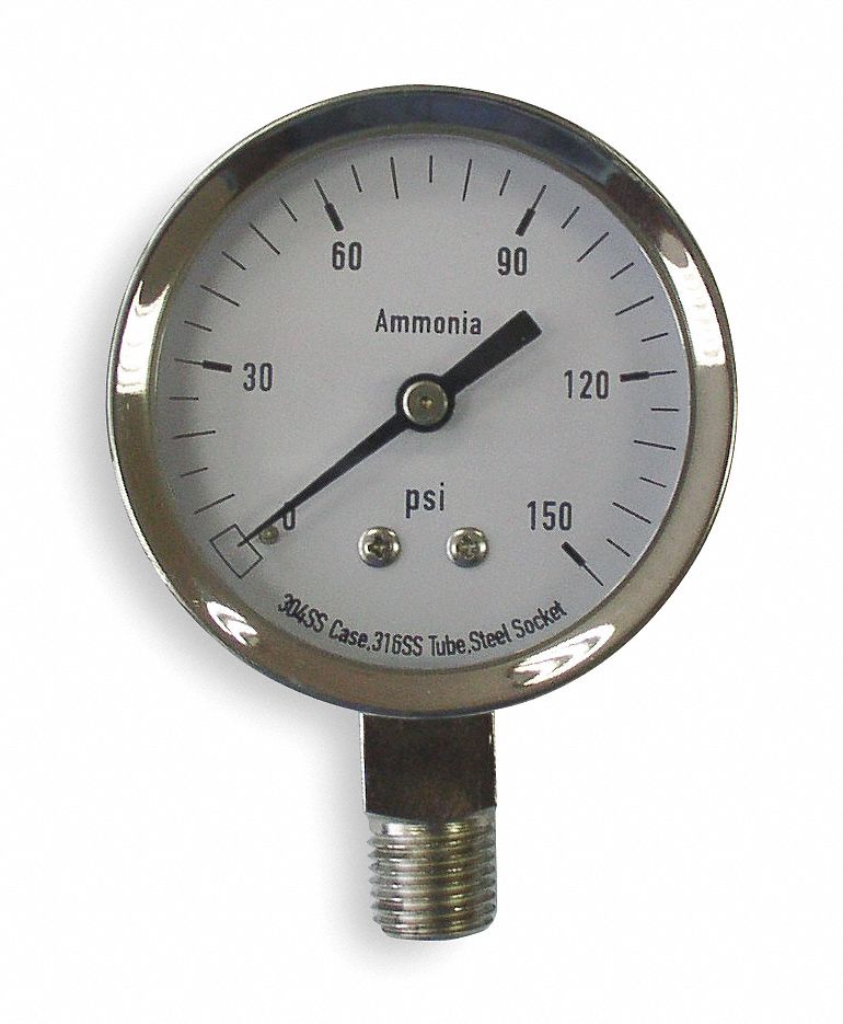 GRAINGER APPROVED Pressure Gauge, 0 to 150 psi Range, 1/4 in MNPT, +/3
