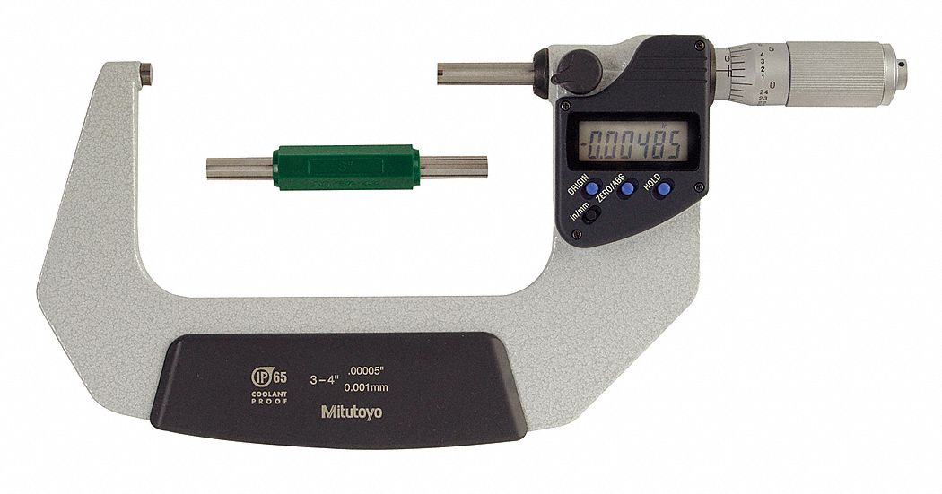 MITUTOYO IP65 Digital Outside Micrometer, Range 3 in to 4 in, 76.2 mm