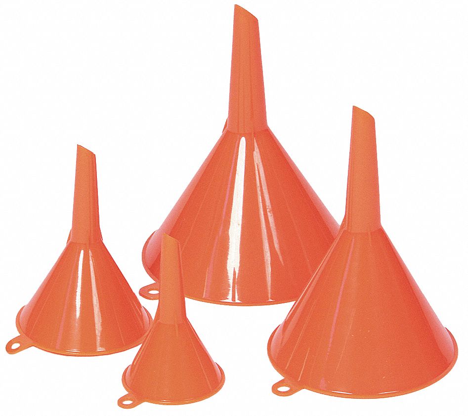 FUNNEL KING 4Pc. Funnel Set, Polyethylene, 3/4 to 10 oz. Total Capacity, 6" Height, 31/8" to 6