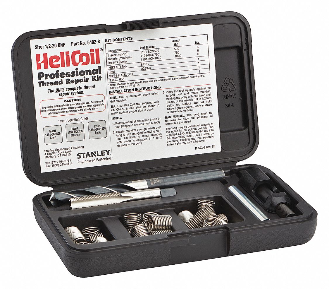 HELI-COIL 304 Stainless Steel Thread Repair Kit, 1/2-20 Size, 6 Ea. 0.5 ...