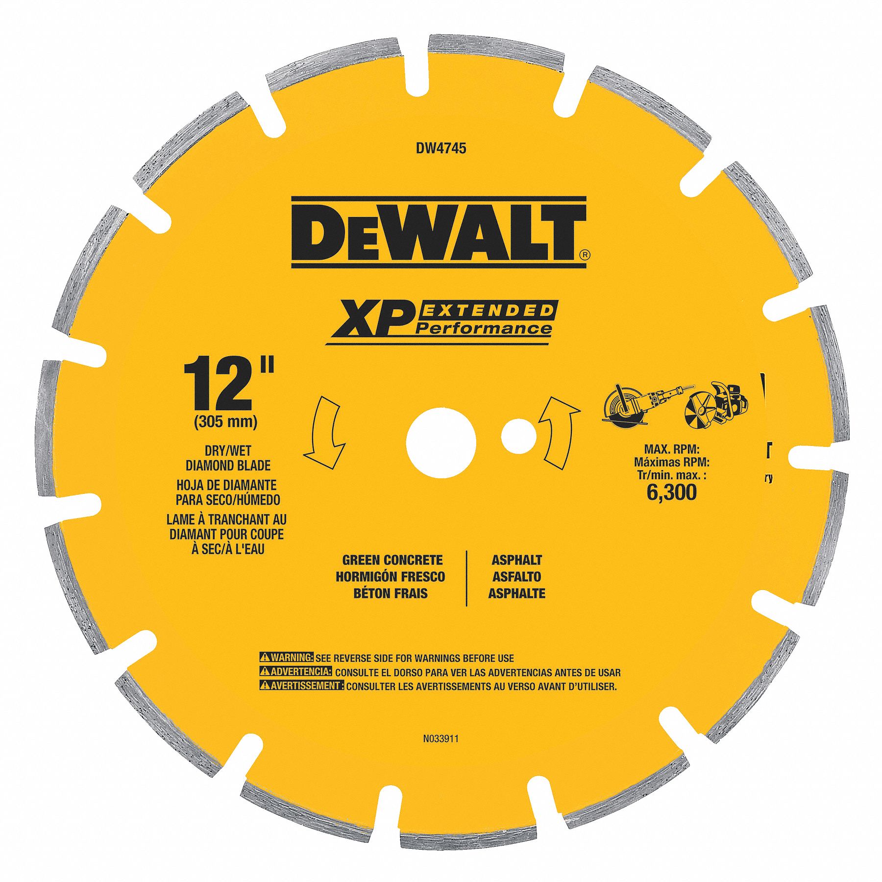 DEWALT Chop Saws, Diamond Saw Blade, Asphalt Materials Cut, 12 in Blade