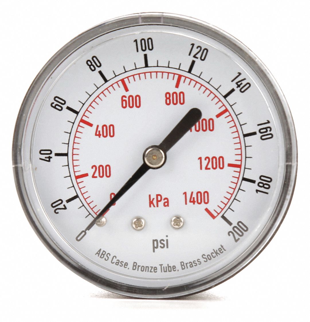 GRAINGER APPROVED Pressure Gauge, 0 to 1400 kPa, 0 to 200 psi Range, 1/