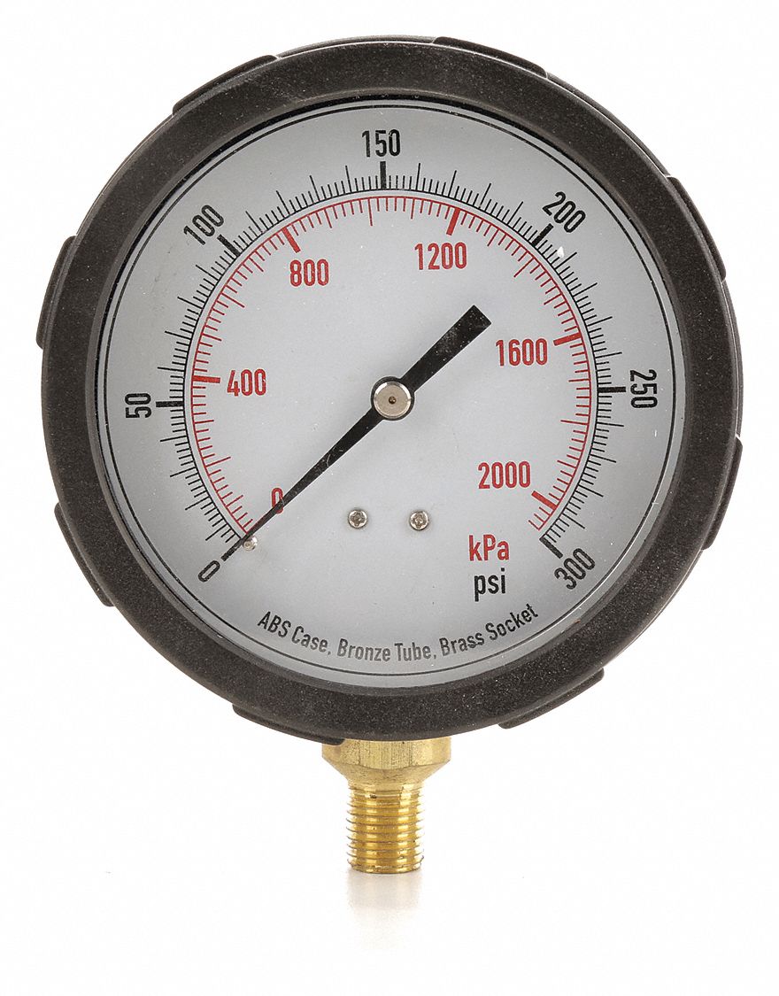 GRAINGER APPROVED Pressure Gauge, 0 to 2000 kPa, 0 to 300 psi Range, 1/4 in NPT, +/212 Gauge