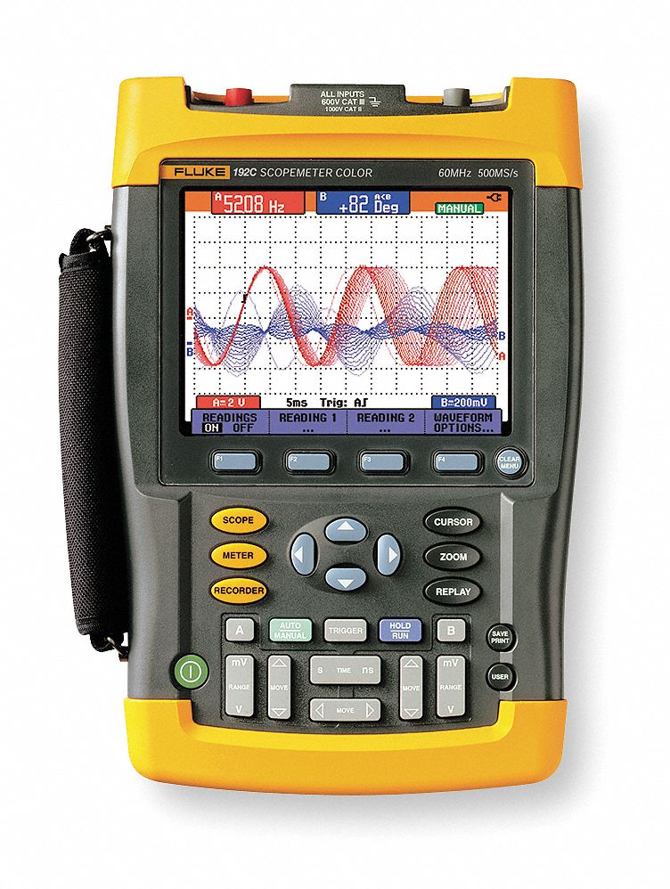 FLUKE Portable Oscilloscope, 60 MHz, Color LCD 4EML1Fluke192C