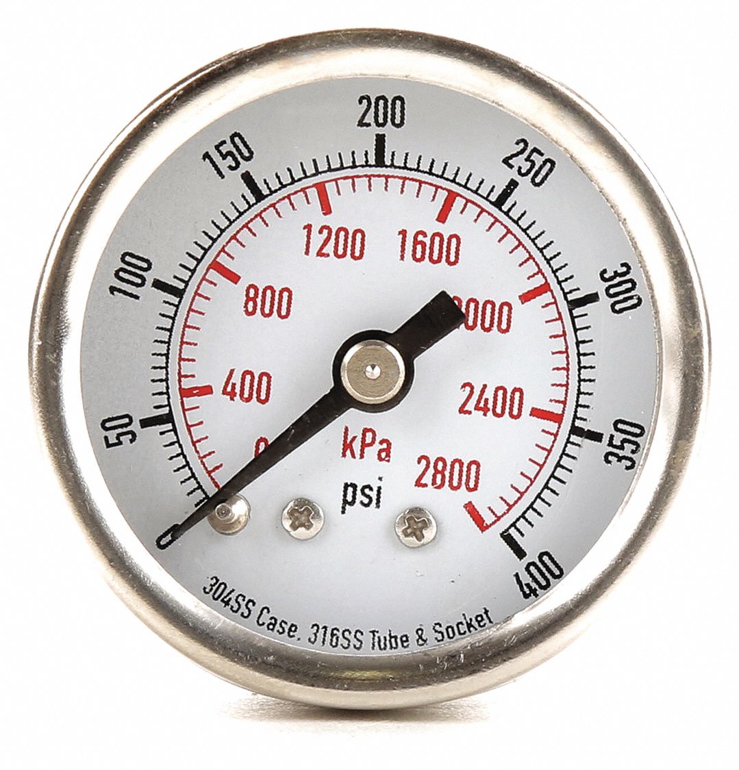GRAINGER APPROVED Pressure Gauge, 0 to 2800 kPa, 0 to 400 psi Range, 1/