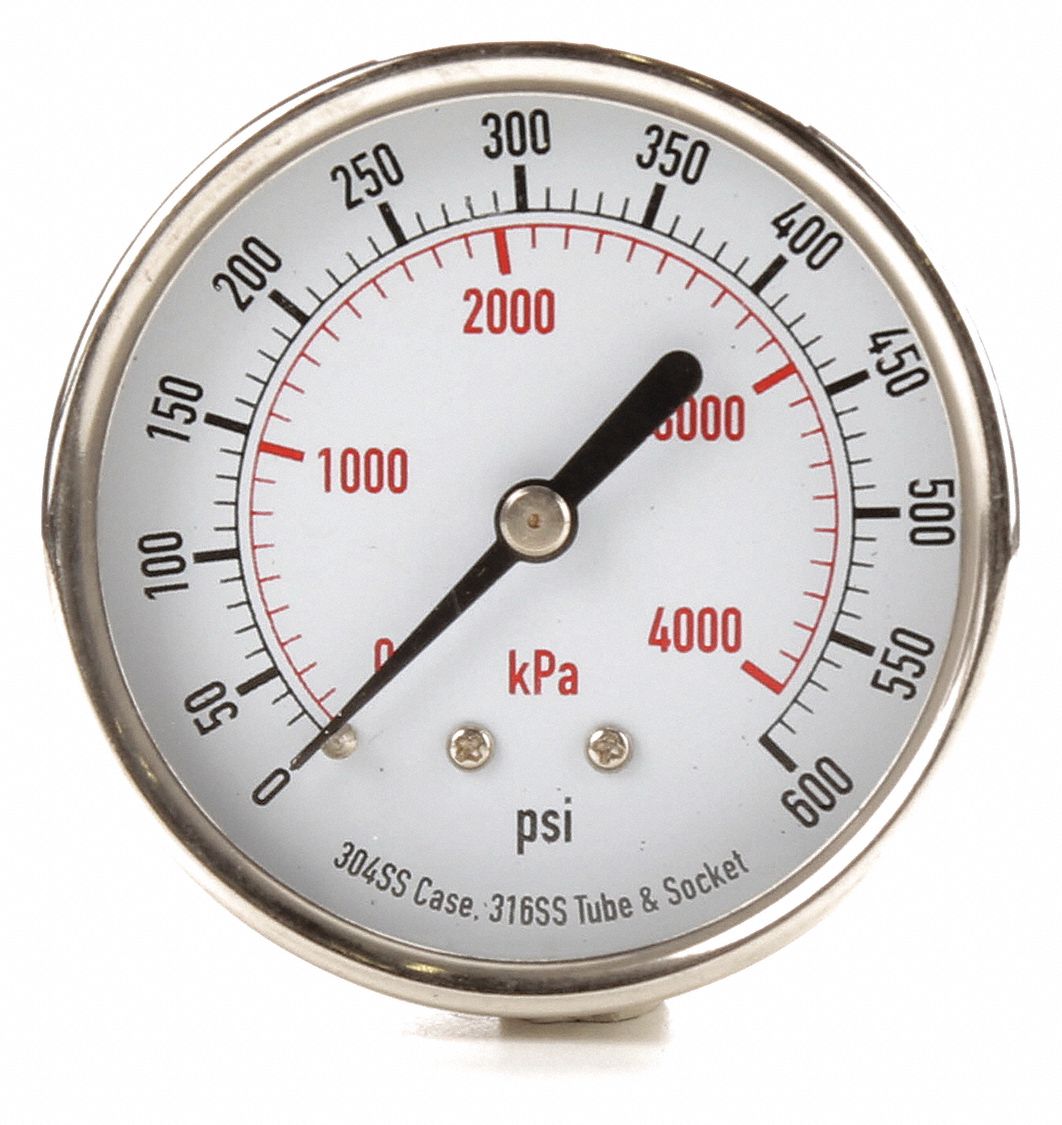 GRAINGER APPROVED Pressure Gauge, 0 to 600 psi, 0 to 4000 kPa Range, 1/